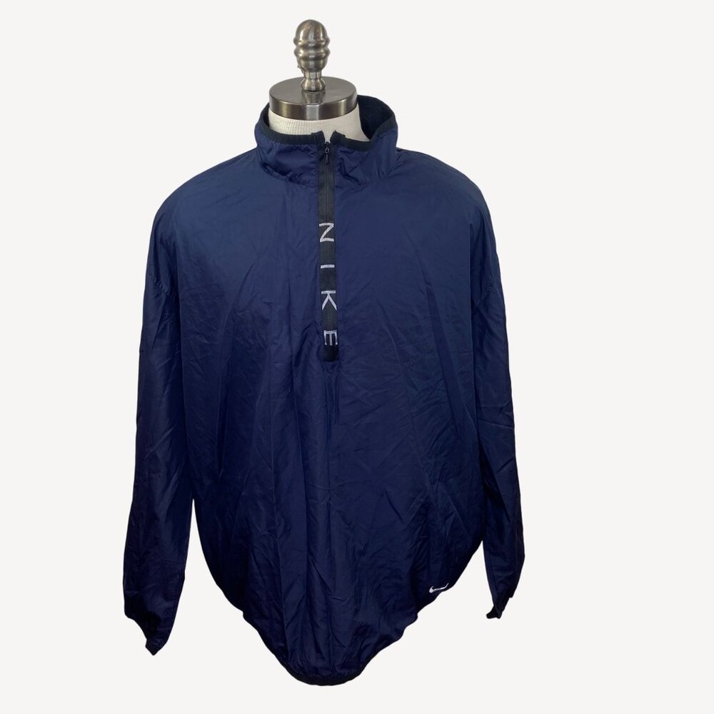 Vintage 1990s Mens Nike Windbreaker Jacket Pullover Navy Blue Long Sleeve Size L